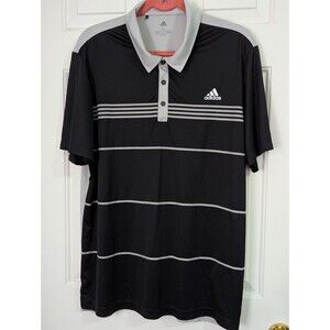 Adidas Golf Lightweight S/S Polo Shirt Mens XL Black Gray Striped Stretch